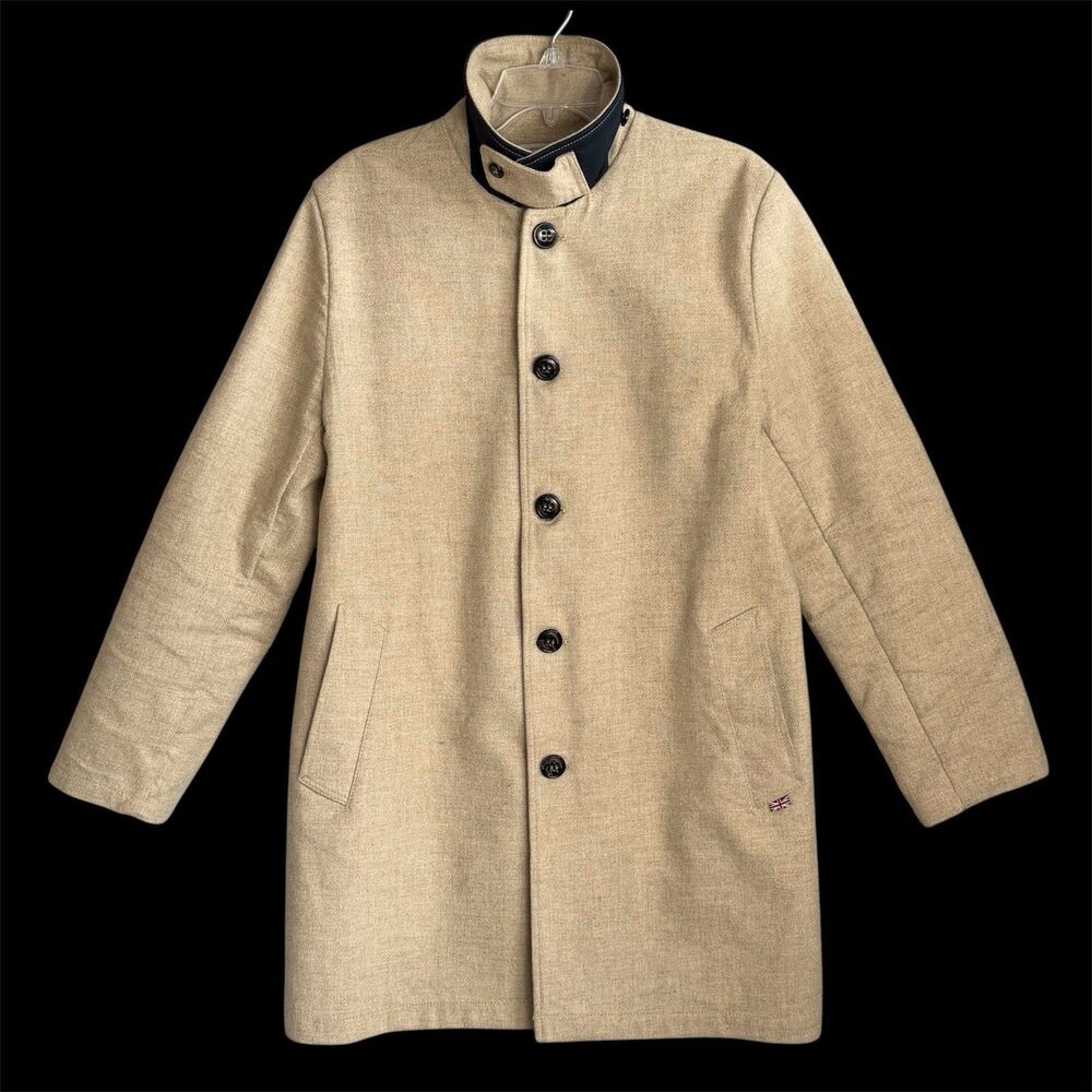 Peregrine Bonded Wool Mac Coat Mens M Moon Tweed Oatmeal Beige Old Money England